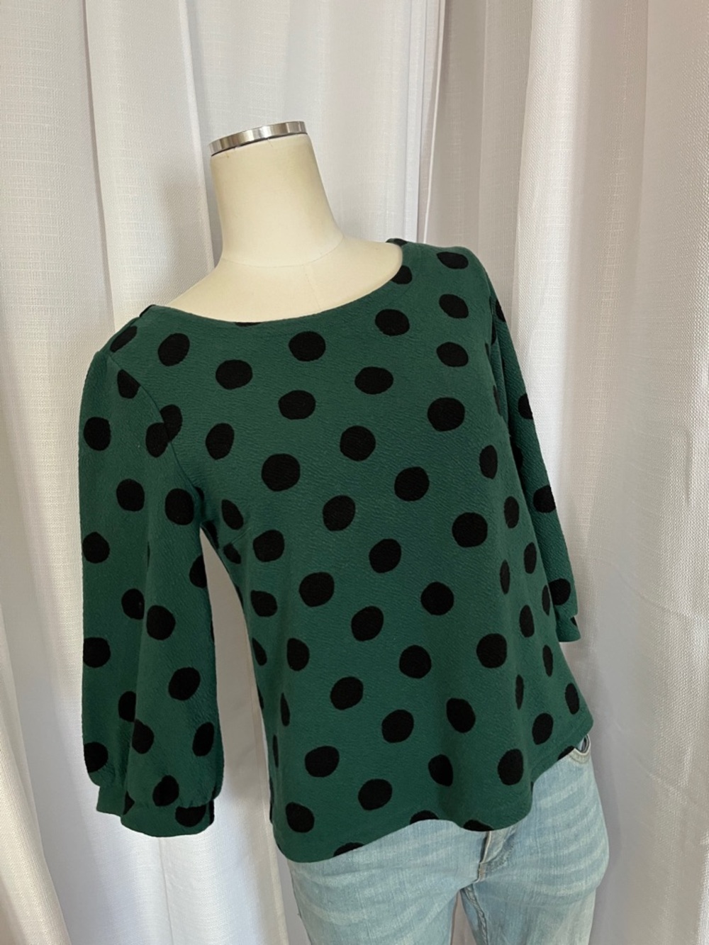 Maeve by Anthropologie Green and Black Polkadot Top
